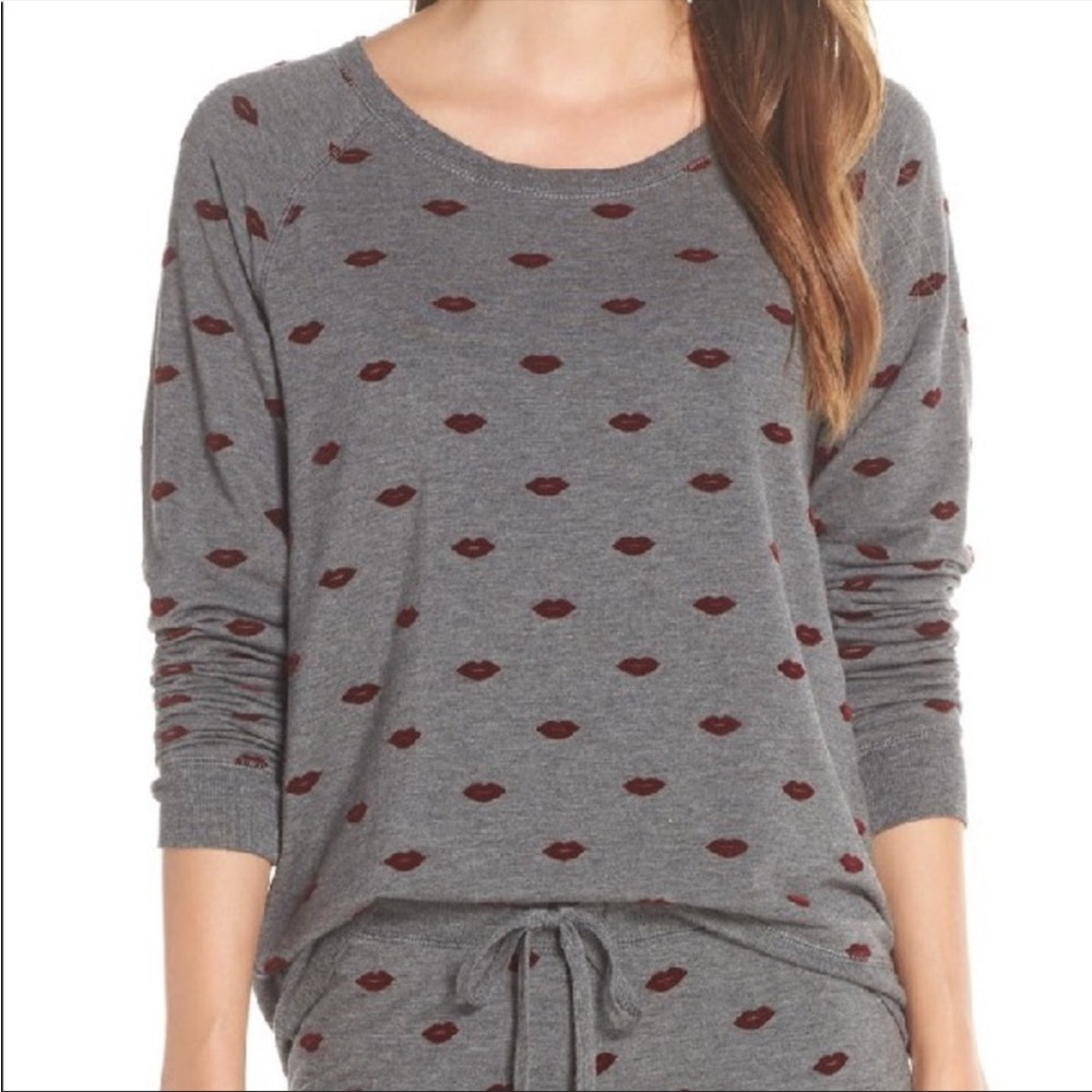 PJ Salvage Loved Crewneck Top Sweatshirt and Pants Lips Print